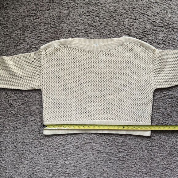 Old Navy Women Sweater PM Beige Boat-Neck Open-Stitch Long Sleeve #664082 NWT - Picture 8 of 10